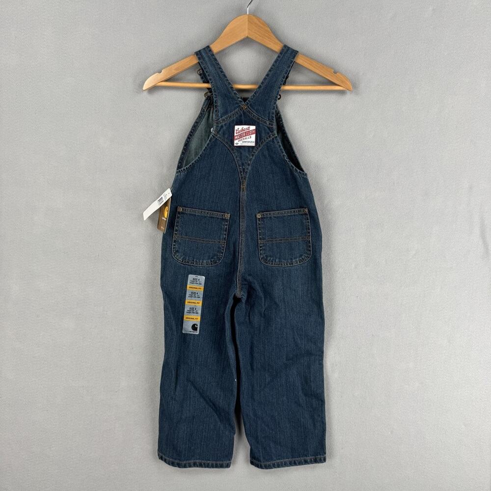 Carhartt Bib Overalls Kids 4 Blue Denim Original Fit Workwear Jeans Pockets - Picture 10 of 14